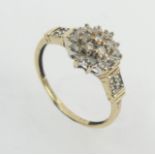 9ct gold .5ct diamond cluster ring, 2.4 grams. Size Q, 10.8 mm wide. UK Postage £12.