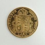 Queen Victoria 1891 shield back half sovereign. UK Postage £12.