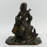 19th century bronze figure of a mandolin player. 17.5 cm. UK Postage £12.