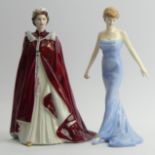 Royal Worcester Elizabeth II 80th Birthday figurine and A Royal Doulton figurine Diana Princess of