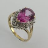 9ct gold pear shape pink topaz ring, 3 grams. Size P, 16.3 mm. Uk Postage £12.