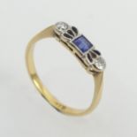 18ct gold sapphire and diamond ring, 2.1 grams. Size N, 4.2 mm. UK Postage £12.