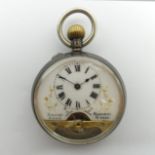Hebdomas 8 day movement open face silver pocket watch, London import mark for 1912. 48 mm x 70 mm.