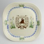 Russian pre-revolution armorial pottery plate, 26 cm square. UK Postage £12.