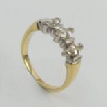 18ct gold tested marquise diamond trilogy ring, 4.5 grams. Size L, 6.8 mm wide. UK Postage £12.