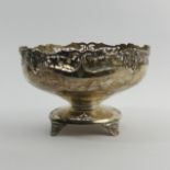 George VI silver pedestal bowl with fruiting vine decorations, Sheffield 1937, 766 grams. 22 x 14. 5