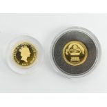 A Diana Princess of wales 1/25th of an ounce gold $5 coin and a similar Mozart example 1000