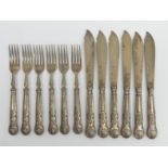 A Edwardian set of Elkington & Co fish knives and forks, Birm. 1906, 756 grams. UK Postage £15.