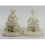 Two Victorian English biscuit porcelain figures at the piano. 14 cm. UK Postage £14.