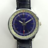 Sekonda 50 metres stainless steel blue dial date adjust gents watch on a blue leather strap. As New.
