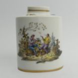 19th century hand painted continental porcelain tea caddy. 10.5 cm. UK Postage £12.