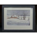 William Newton framed and glazed watercolour of a winter landscape. 51 x 39 cm. Collection only.