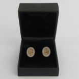 A pair of 9ct gold cognac and white diamond earrings, 2.7 grams. 11.25 mm. UK Postage £12.