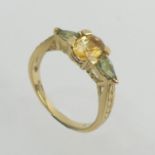 9ct gold citrine and peridot ring, 2.9 grams. Size N 1/2, 7 mm. Uk Postage £12.