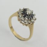 9ct gold sapphire and c.z cluster ring, 3 grams. Size M, 11.9 mm. Uk Postage £12.