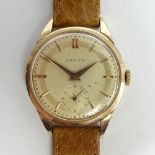 Vintage Zenith gold filled manual wind watch on a leather strap. 35 mm inc. button. UK Postage £