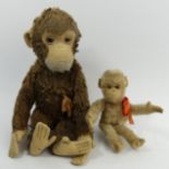 Two old stuffed toy mohair Monkey figures, 34 cm. UK Postage £14.
