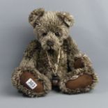 Charlie Bear 'Guy', brown and cream pile textured fur, bell necklace. 52 cm. UK Postage £15.