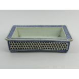 Chinese blue and white reticulated porcelain flower trough. 23.5 x 15.5 x 6 cm. UK Postage £12.