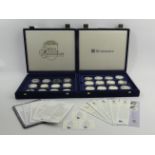Two cases containing 24 silver commemorative coins most with their certificates. UK Postage £16.