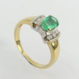 18ct gold emerald and diamond ring, 3.4 grams. Size L, 6.6 grams. UK Postage £12.