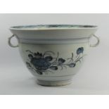 Large Chinese blue and white porcelain twin handled bowl. 24 x 37 cm. UK Postage £32.