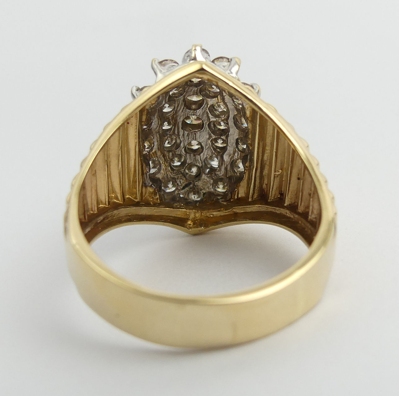 9ct gold large diamond cluster ring, 8.6 grams. Size V 1/2, 20.5 mm. UK Postage £12. - Image 6 of 7