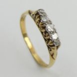 18ct gold five stone diamond ring, 2.6 grams. Size Q, 3.7 mm. UK Postage £12.