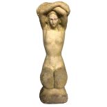 A garden concrete statue of a maiden kneeling. 51 cm. Postage not available.