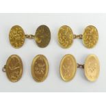 Two pairs of 9ct gold tablet and chain cufflinks. 11.8 grams. UK Postage £12.