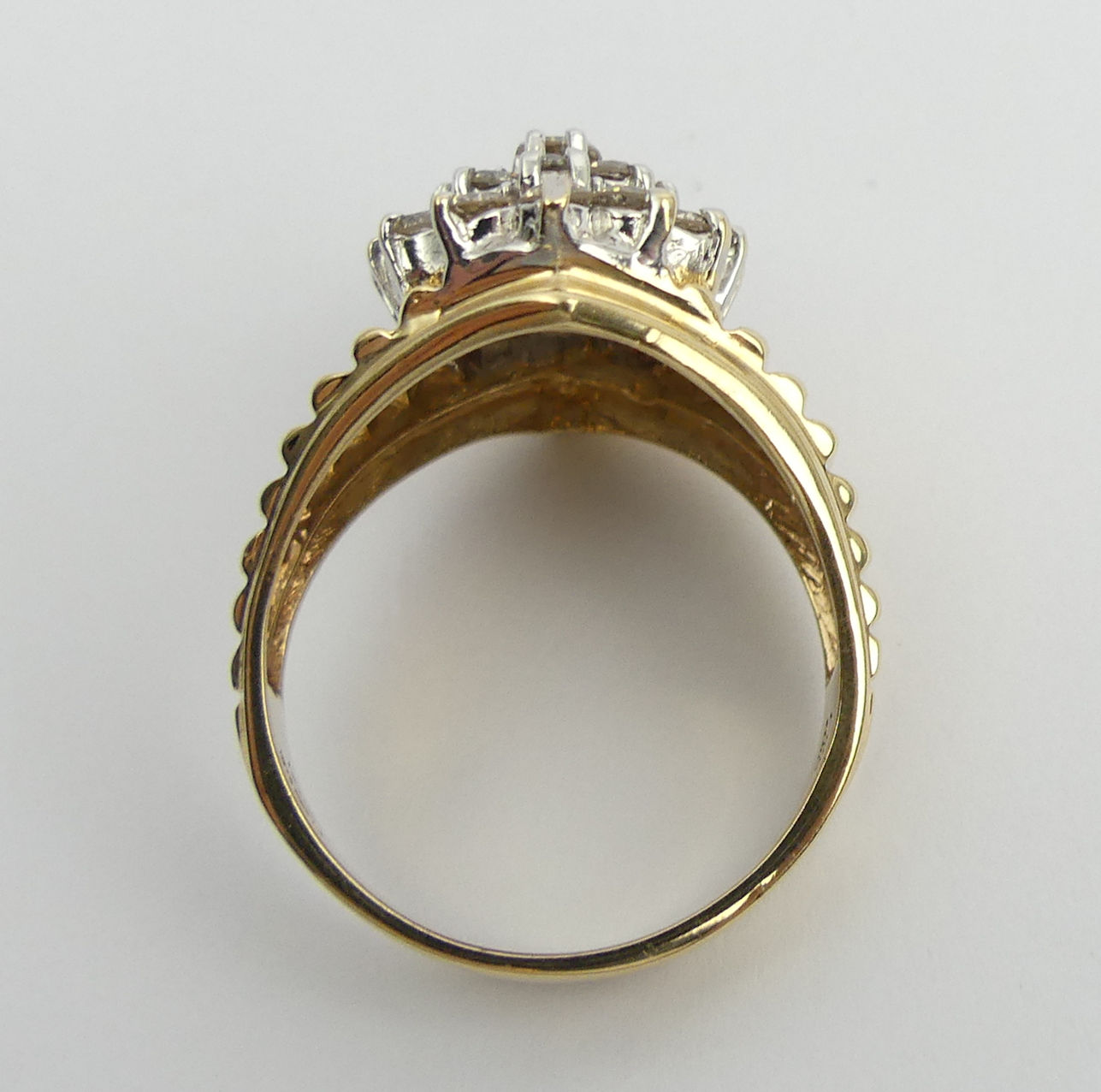 9ct gold large diamond cluster ring, 8.6 grams. Size V 1/2, 20.5 mm. UK Postage £12. - Image 5 of 7