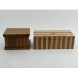 A Sorento ware olive wood trinket box 15 x 11 x 11 cm and a gemetric design wooden jewellery box and