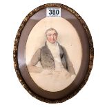 An oval framed and glazed watercolour of a gentleman, Thomas Heapht 1775-1835. 26 x 21 cm. UK