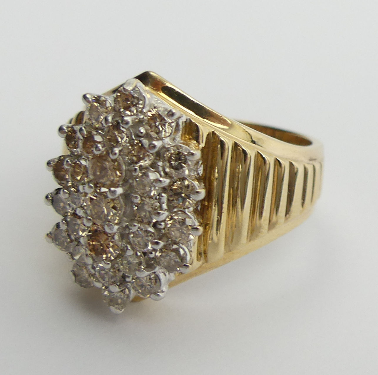 9ct gold large diamond cluster ring, 8.6 grams. Size V 1/2, 20.5 mm. UK Postage £12. - Image 3 of 7