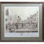 A framed and glazed 19th century print of Braintree Market. 67 x 77 cm. Postage not