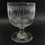 Large Victorian engraved English hand blown glass goblet. 15.8 x 11 cm. UK Postage £12.