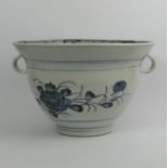 Large Chinese blue and white porcelain twin handled bowl. 24 x 37 cm. UK Postage £32.