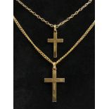 Two 9ct gold cross pendants and chains, 5.9 grams. Chains 40 cm, pendants 22 mm. UK Postage £12.