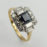 18ct gold sapphire and diamond ring, 4.6 grams. Size U, 11.4 mm wide. UK Postage £12.