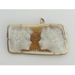 9ct gold fineley carved shell cameo brooch, 6.8 grams. 45 x 23 mm. UK Postage £12.