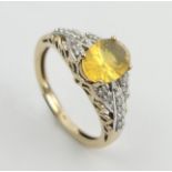 9ct gold fire opal and diamond ring, 2.7 grams. Size N, 8.2 grams. UK Postage £12.