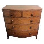 A 19th century mahogany bow front chest of two over three drawers on splayed bracket feet. 103 x 105