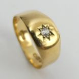 18ct gold diamond set signet ring, 5.5 grams, Birm.1862. Size T, 9.1 mm wide. UK Postage £12.