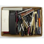 A box containing a large quantity of vintage pens and boxes, including Parker and Waterman amongst