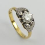 18ct gold diamond solitaire approx 3/4ct ring, 4.2 grams. Size T 1/2, 8 mm. Stone 6 mm. UK