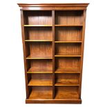 A large yew wood double bookcase. 197 x 122 x 33 cm. Postage not available.