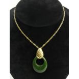 New Zealand jade pendant with 12ct gf chain and mount, 16.3 grams. Pendant 47 mm. UK Postage £12.