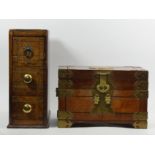A small chest of three long drawers 38 x 34 x 13 cm, circa 1920 and an oriental design jewellery box