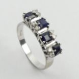 18ct white gold sapphire and diamond ring, 2.9 grams. Size N, 5.9 mm. UK Postage £12.