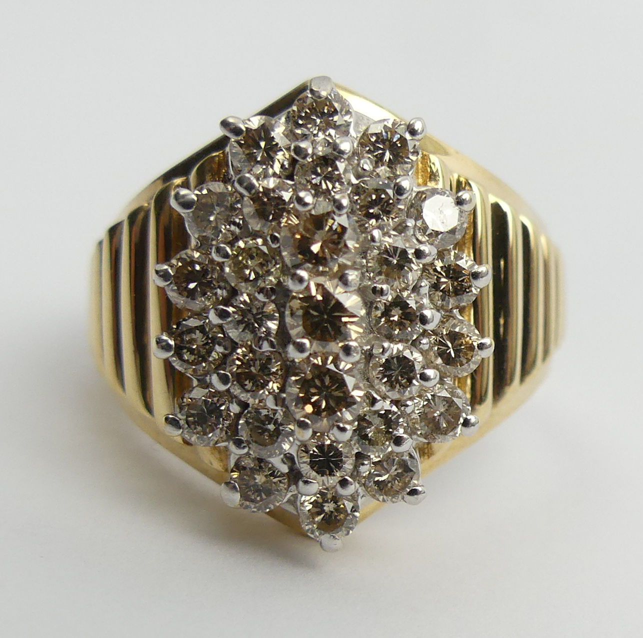 9ct gold large diamond cluster ring, 8.6 grams. Size V 1/2, 20.5 mm. UK Postage £12. - Image 2 of 7